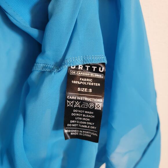 Orttu Star Neck Cardigan Blue Semi Sheer Chiffon Wrap Around Belt Small Kimono - Picture 10 of 16